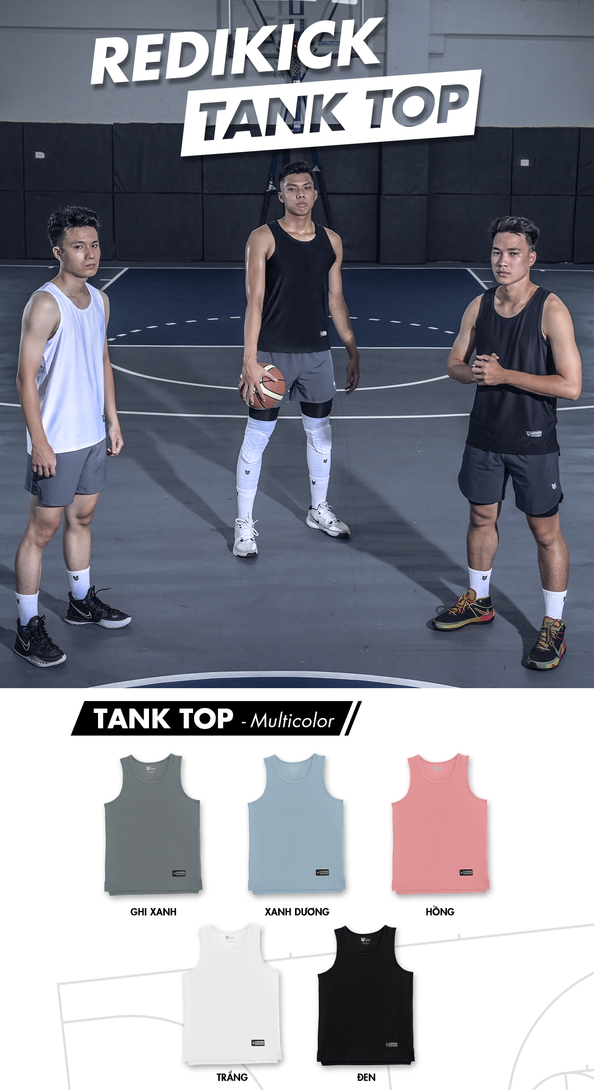 Áo ba lỗ Tanktop nam nữ thể thao áo sát nách co giãn thoáng mát Bóng rổ Bóng đá tập Gym Tennis Bóng chuyền - Redikick