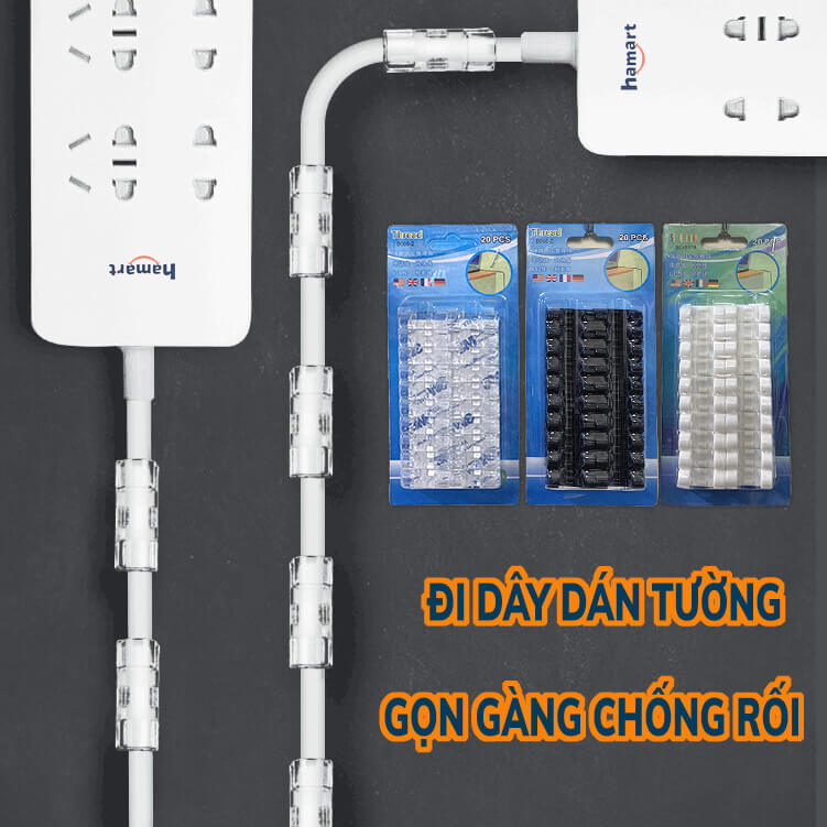 Vỉ 16 Nẹp Dây Điện LỚN Dán Tường Chống Rối Hamart Kẹp Dán Cố Định Thu Gọn Cáp To (Ổ Điện, TV, Tủ Lạnh...)