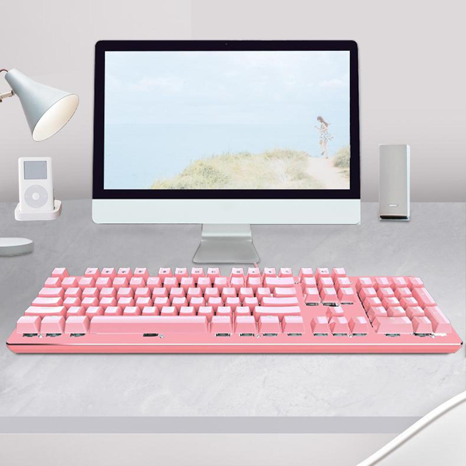 Mechanical Gaming Keyboard RGB LED White Backlit Wired Keyboard with Red Switches for Windows Gaming PC