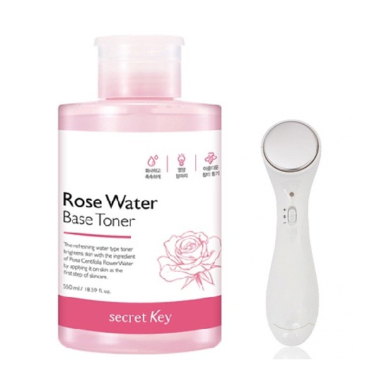 Nước Hoa Hồng Dưỡng Da Secret Key Rose Water Base Toner 550ml Tặng Kèm Máy Massage Mặt Ion Thẩm Thấu Kem Dưỡng