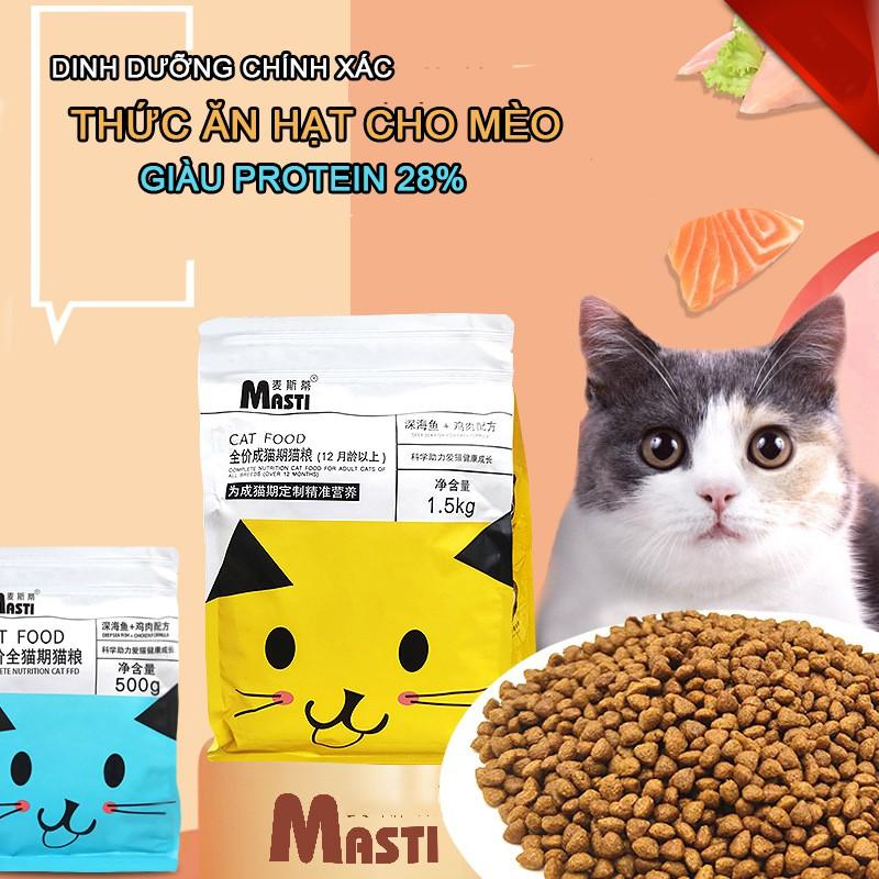 Thức ăn hạt cho mèo MASTI giàu protein 28% phát triển nhanh giúp boss chắc xương đẹp lông-500g