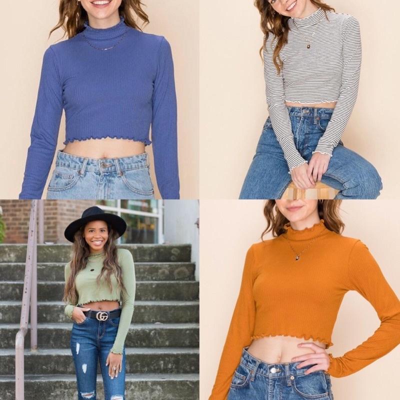 Áo crop top tay dài xuất dư mịn mát ( 4 màu )