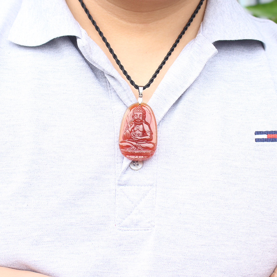 Dây chuyền mặt Phật A Di Đà, Mặt đá Mã não đỏ,  Hộ mệnh cho Tuổi Hợi, (3,3 x 5 cm) TEN5