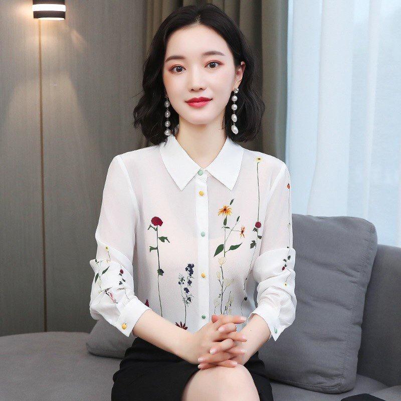 Áo Sơ Mi Nữ Tay Dài Công Sở Phối Họa Tiết Hoa Nhỏ Phong Cách Hàn Quốc Thời Trang EMEY LUXURY Cực Hot