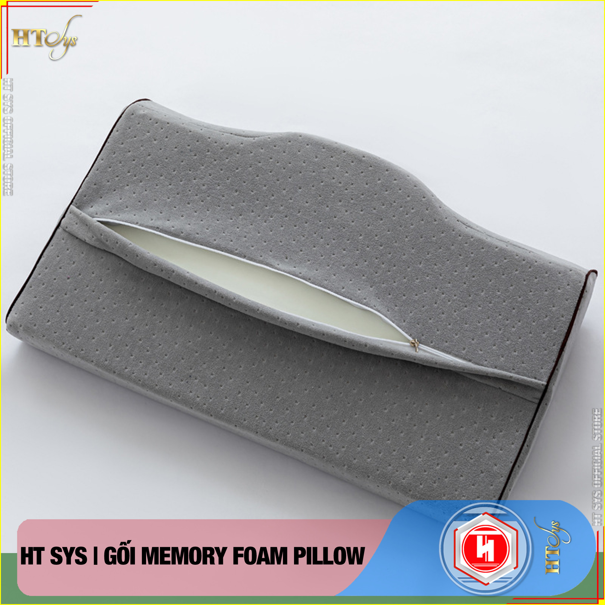 Gối Ngủ Cao Su Non Memory Foam Pillow HT SYS - Vạn Phúc - Gối Ngủ Trị Liệu - 50cmx30cm - Đem đến những giấc mơ tuyệt đẹp