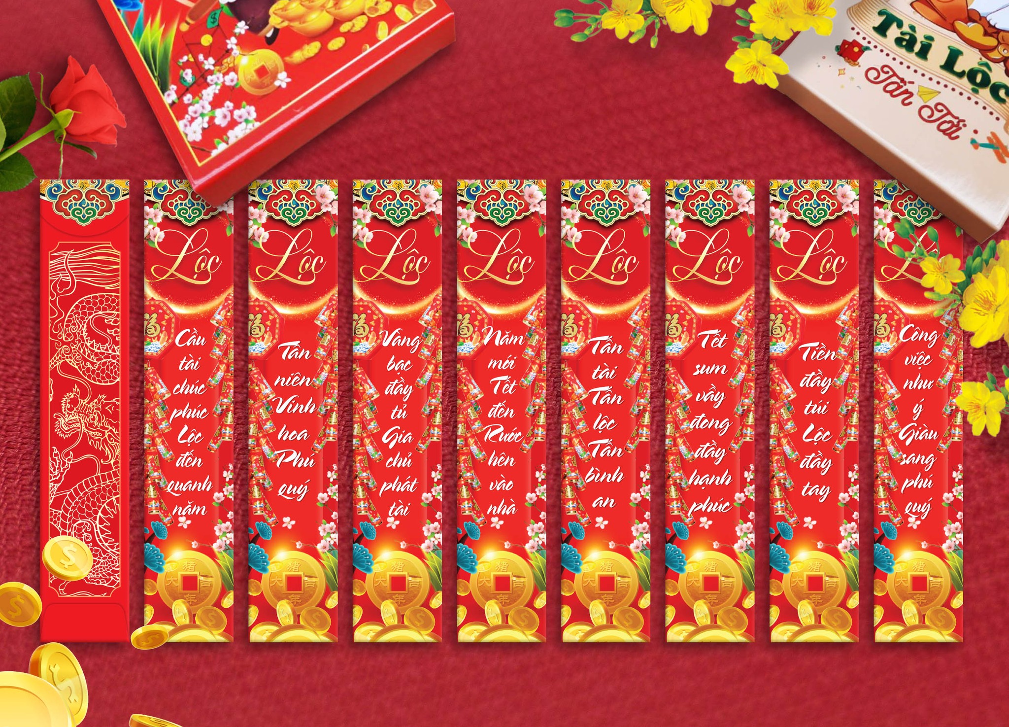 Lì Xì Gieo Quẻ Tết Quý Mão 2023 12 Câu Chúc Phát Lộc, Lì Xì Que Có Hộp Đựng và 12 Que Rút In Câu Chúc Hot Trend Ấn Tượng