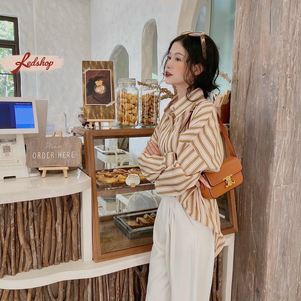 Áo sơ mi nữ form rộng kẻ sọc tay dài phong cách Hàn Quốc Red Shop 29903