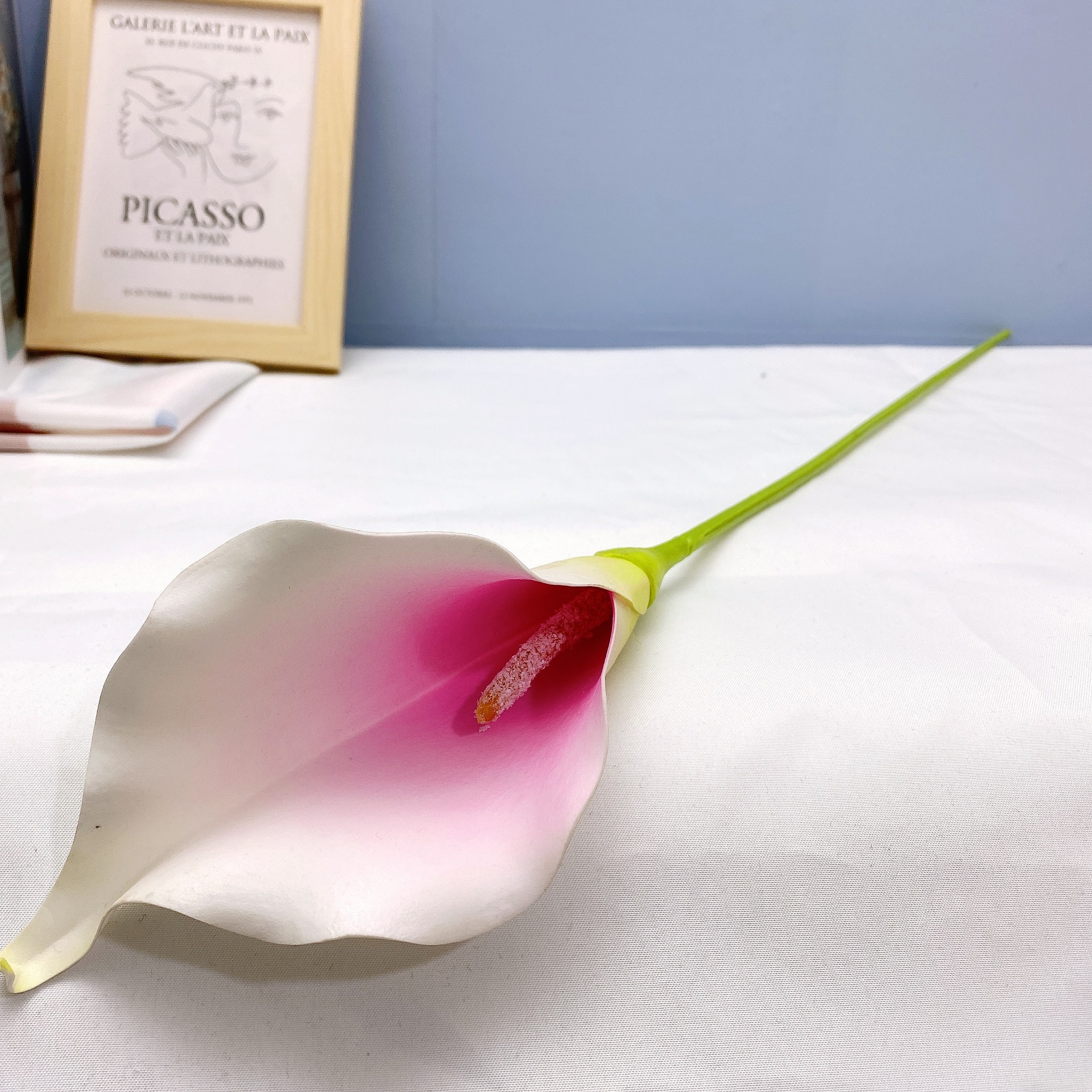 Cành hoa cali lily giả sang trọng trang trí nhà cửa cao 65cm, bông lớn bằng cao su, phù hợp cắm bình cao