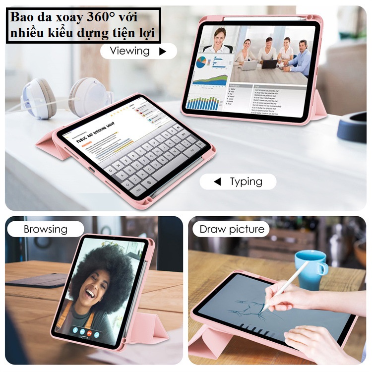 Bao Da TPU Xoay 360° Dành Cho iPad 10 2022 10.9 inch, Gen 10 Xoay tròn dựng đứng và ngang tiện lợi, Phía trong có ngăn đựng bút, 4 góc chống sốc
