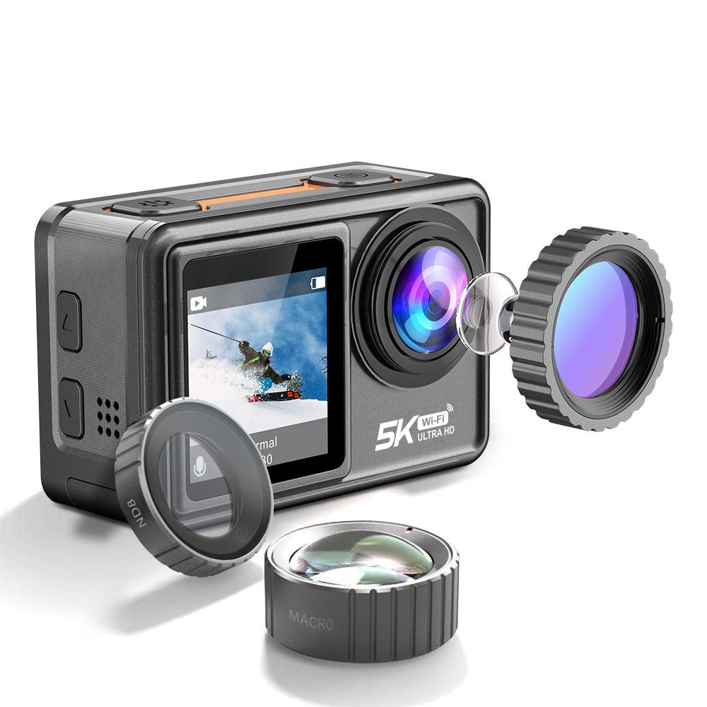 Camera hành động 5K 30FPS 48MP EIS Màn hình cảm ứng kép WiFi Điều khiển từ xa chống nước Máy ghi hình thể thao với bộ lọc có thể tháo rời Len