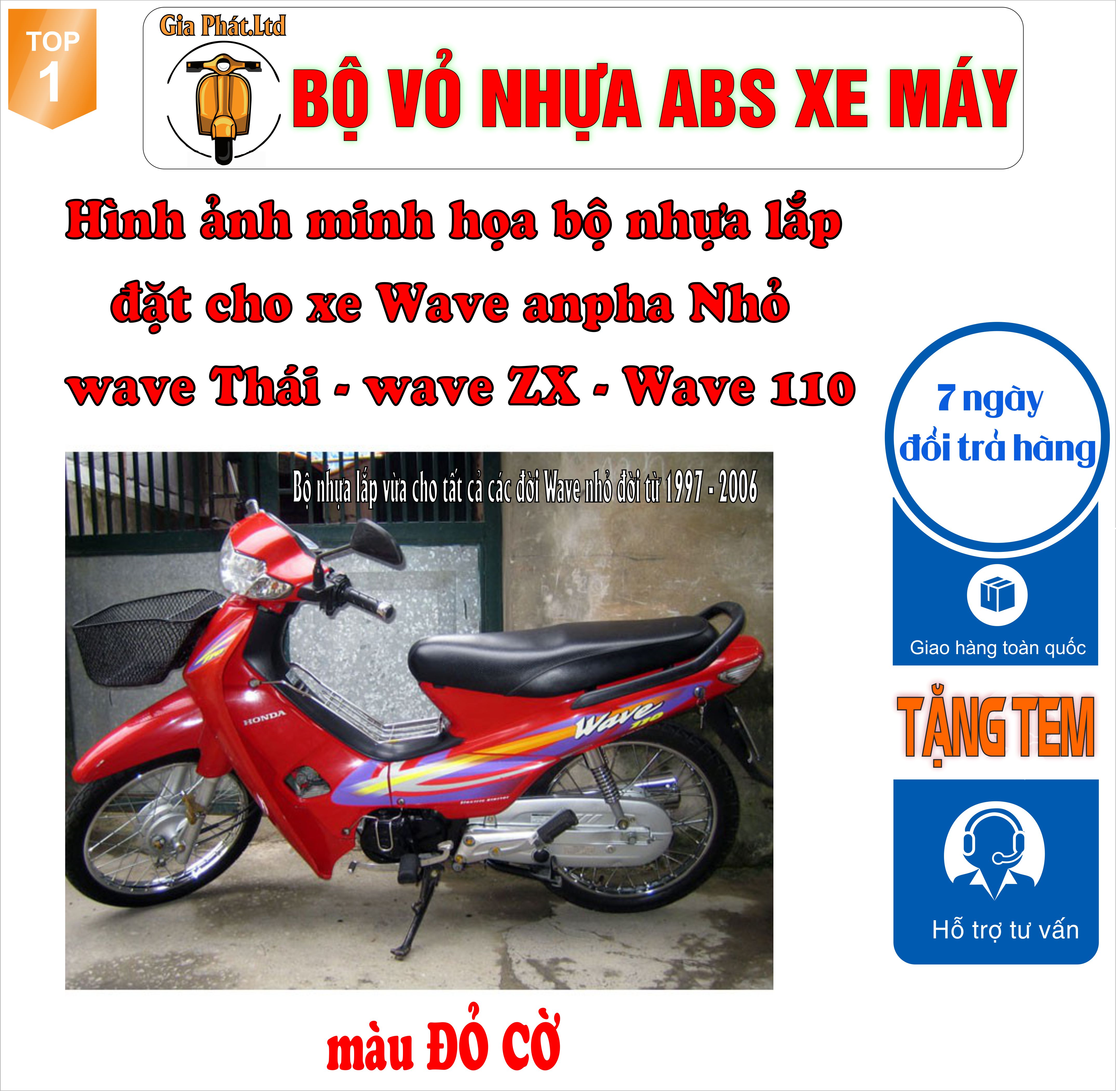 Bộ vỏ nhựa Màu ĐỎ CỜ cho xe Wave 110 - Wave  Thái  - Wave Zx đời 1997 đến  2006-TKB-534