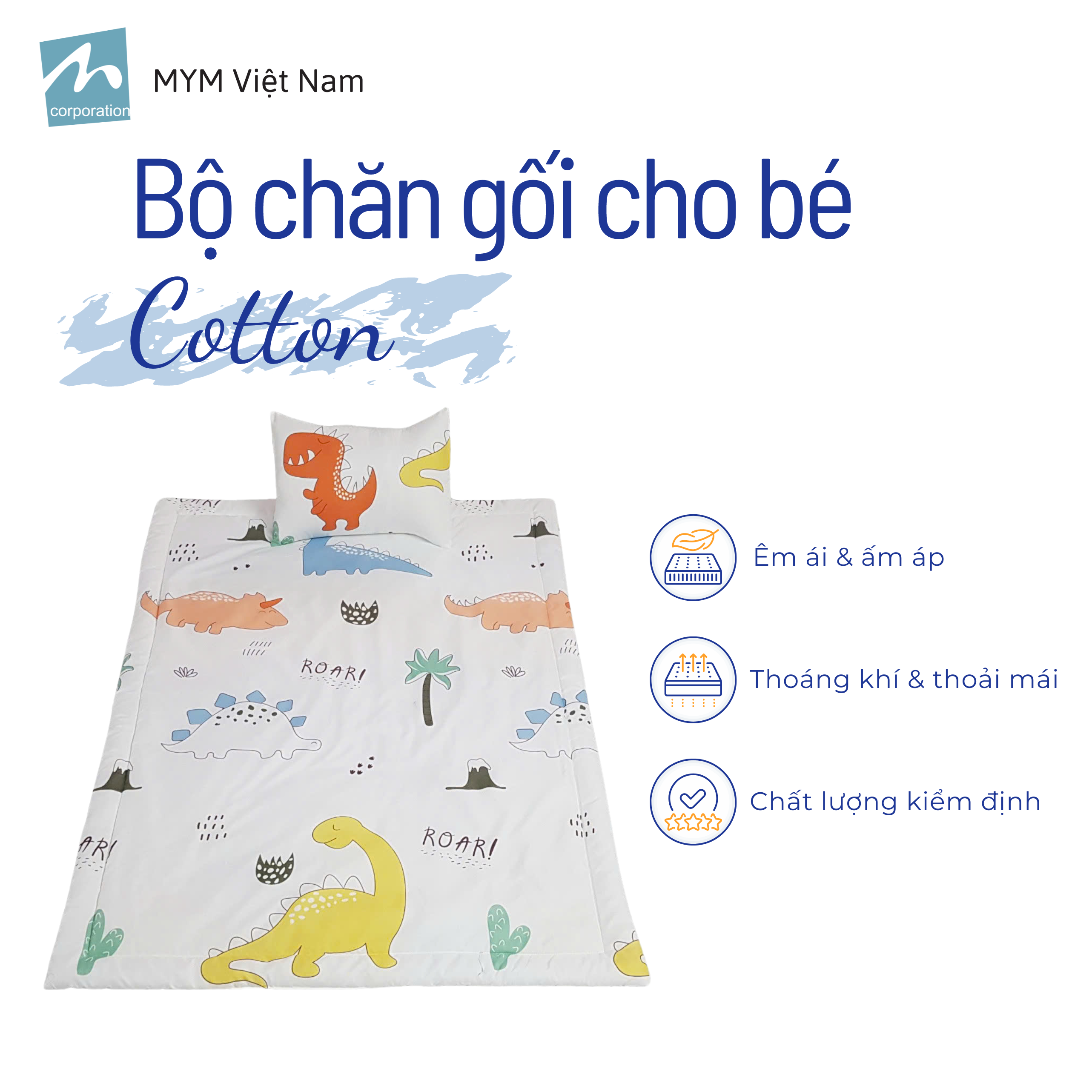 Bộ chăn gối cho bé đi học mẫu giáo MYM chất vải Cotton thấm hút, thoáng khí (Khách Vui Lòng Chat Với Shop Để Chọn Mẫu)