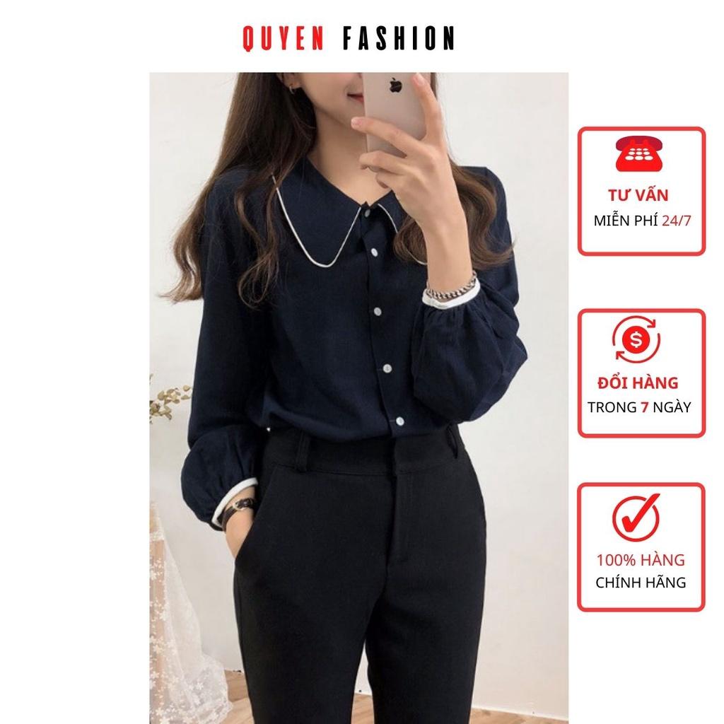 Áo Sơ Mi Nữ Công Sở Nữ Tay Phồng Tiểu Thư, Cổ Sen Lé Đen Nhiều Màu Xinh Xắn Thời Trang Quyên AA402