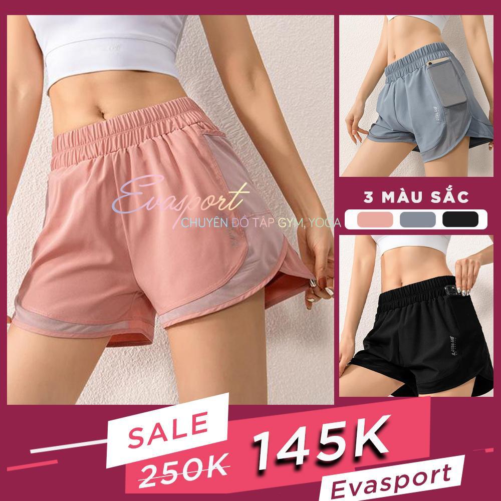 Quần Đùi 2 lớp Eva Sport tập Gym nữ vải thoáng mát, siêu co giãn, có bọc đựng điện thoại