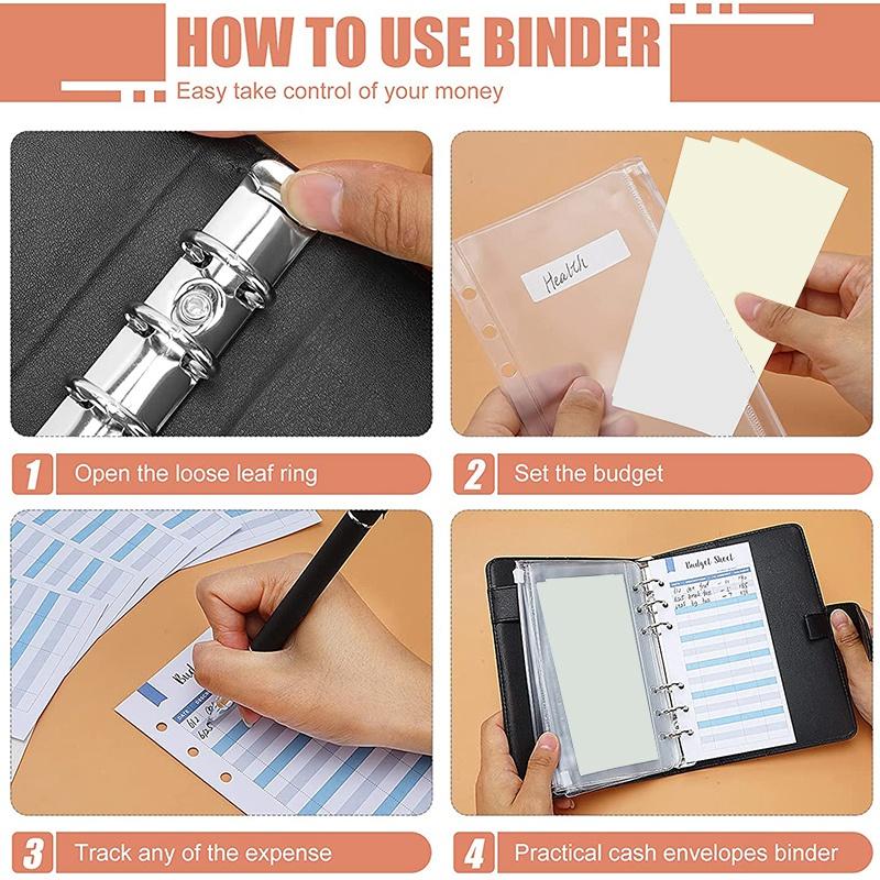 2PACK A6 Budget Organizer Binder, A6 Cash Envelope System Binder with 24 Cash Envelopes 24 Labels for Budgeting