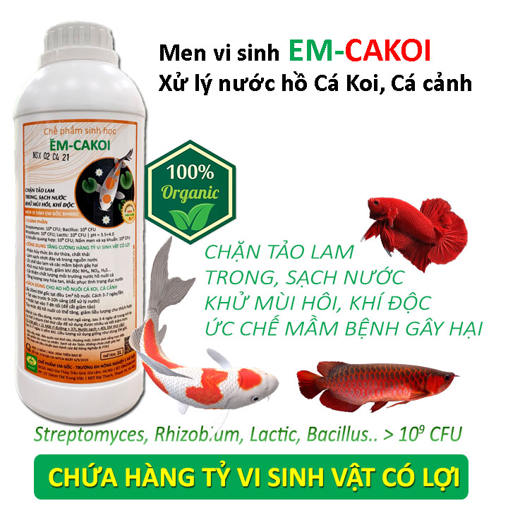 EM - Chế phẩm sinh học Xử Lý Nước Hồ Cá Koi, Cá Cảnh - Khử mùi hôi tanh - Phân hủy cặn bã hữu cơ dư thừa - Giảm độ đục, làm trong nguồn nước