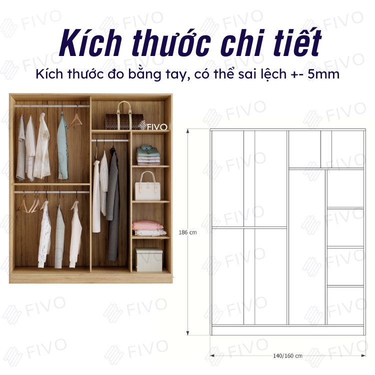 Tủ Gỗ Quần Áo Cửa Lùa FIVO mã FC31 Diện Tích Để Đồ Rộng Rãi, Móc Treo Tiện Dụng Mẫu Mã Hiện Đại Sang Trọng