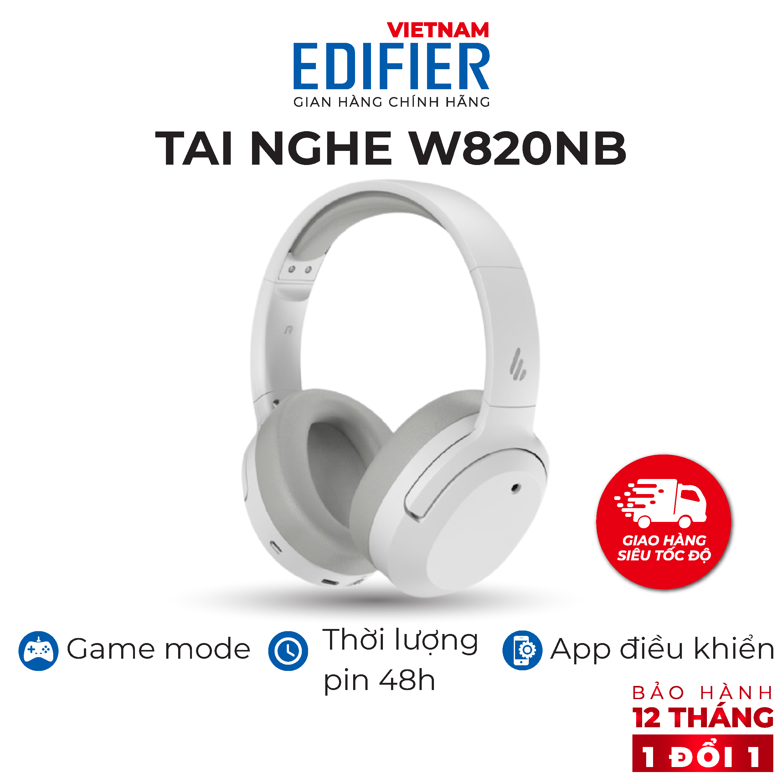 Tai nghe bluetooth 5.0 EDIFIER W820NB Over-ear HI-RES Thời lượng pin lên đến 49 giờ - Chống ồn chủ động ANC - Hàng chính hãng