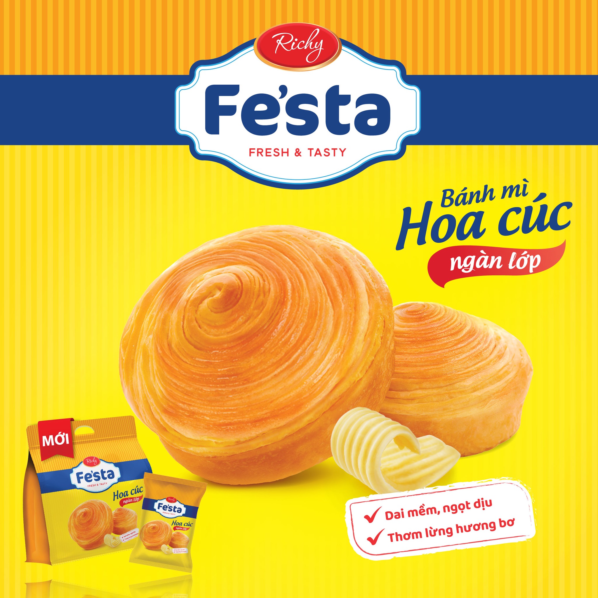 Thùng 24 túi bánh mì hoa cúc ngàn lớp Fe'star