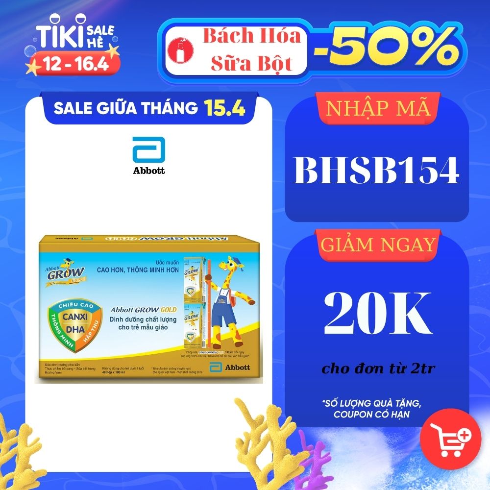 Thùng 48 Hộp Sữa Nước Abbott Grow Gold 180ml cho trẻ 1 tuổi trở lên