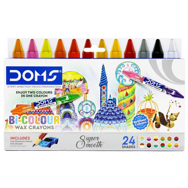 Hộp 12 Bút Sáp Màu 2 Đầu Bi-Colour Wax Crayons - DOMS 7495