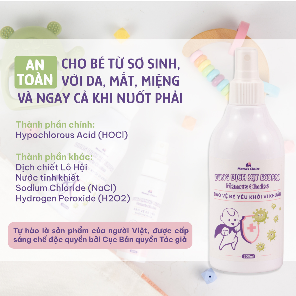 Xịt Khử Khuẩn EcoPro Mama's Choice, Xịt Khuẩn Đồ Dùng Cho Bé, Bình Sữa Núm Ti Giả, Bảo Vệ Bé Yêu An Toàn