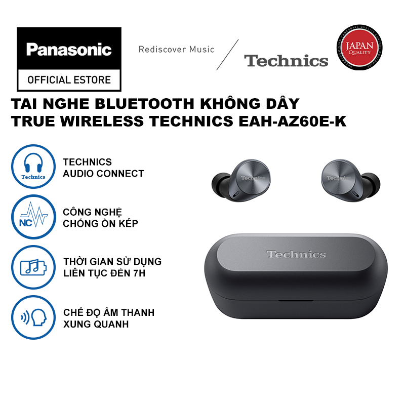 Tai nghe Panasonic Bluetooth Không dây True Wireless Technics EAH-AZ60E-K - Màu đen - Hàng chính hãng