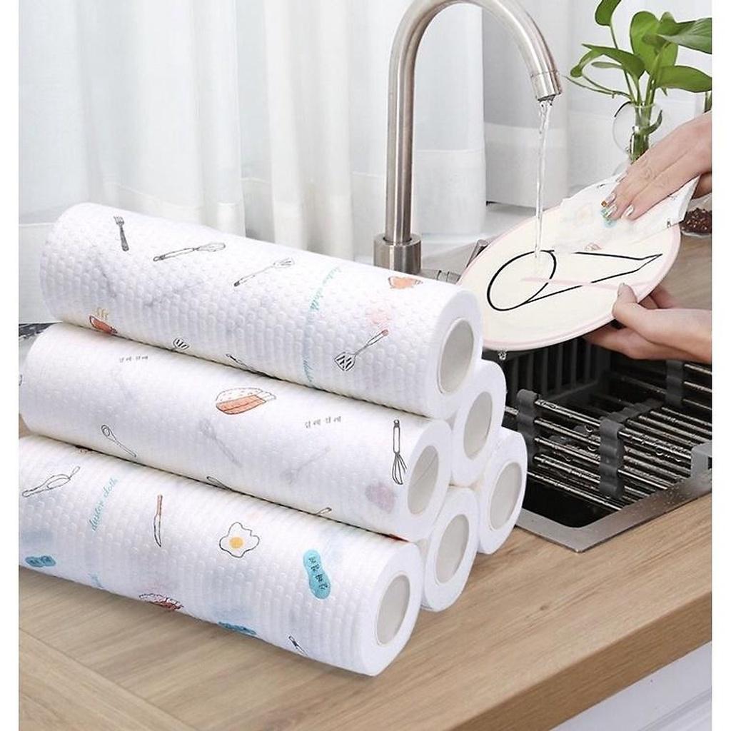 Combo cọc gỗ để giấy kèm Cuộn giấy lau bếp 25cm- 50 tờ