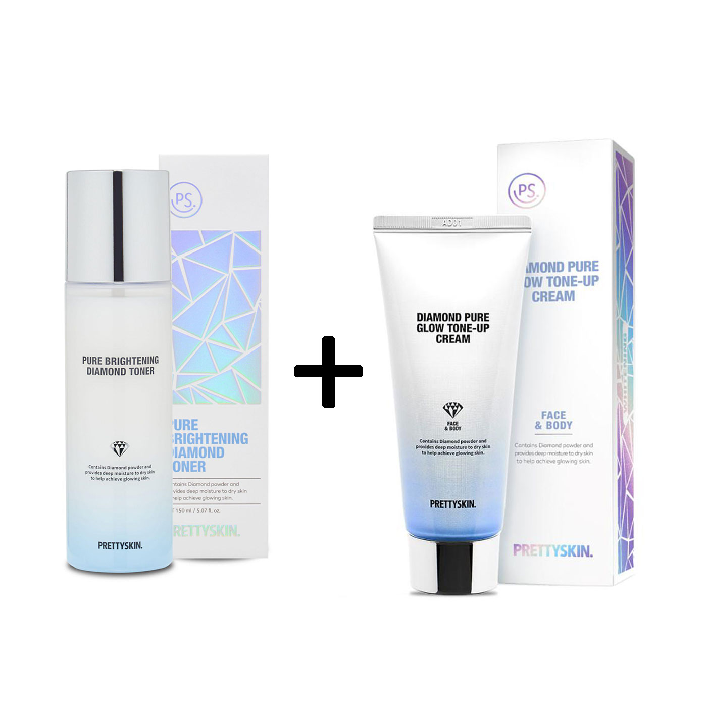 Combo 2 món Bộ trắng da kim cương PrettySkin gồm nước hoa hồng, kem dưỡng trắng