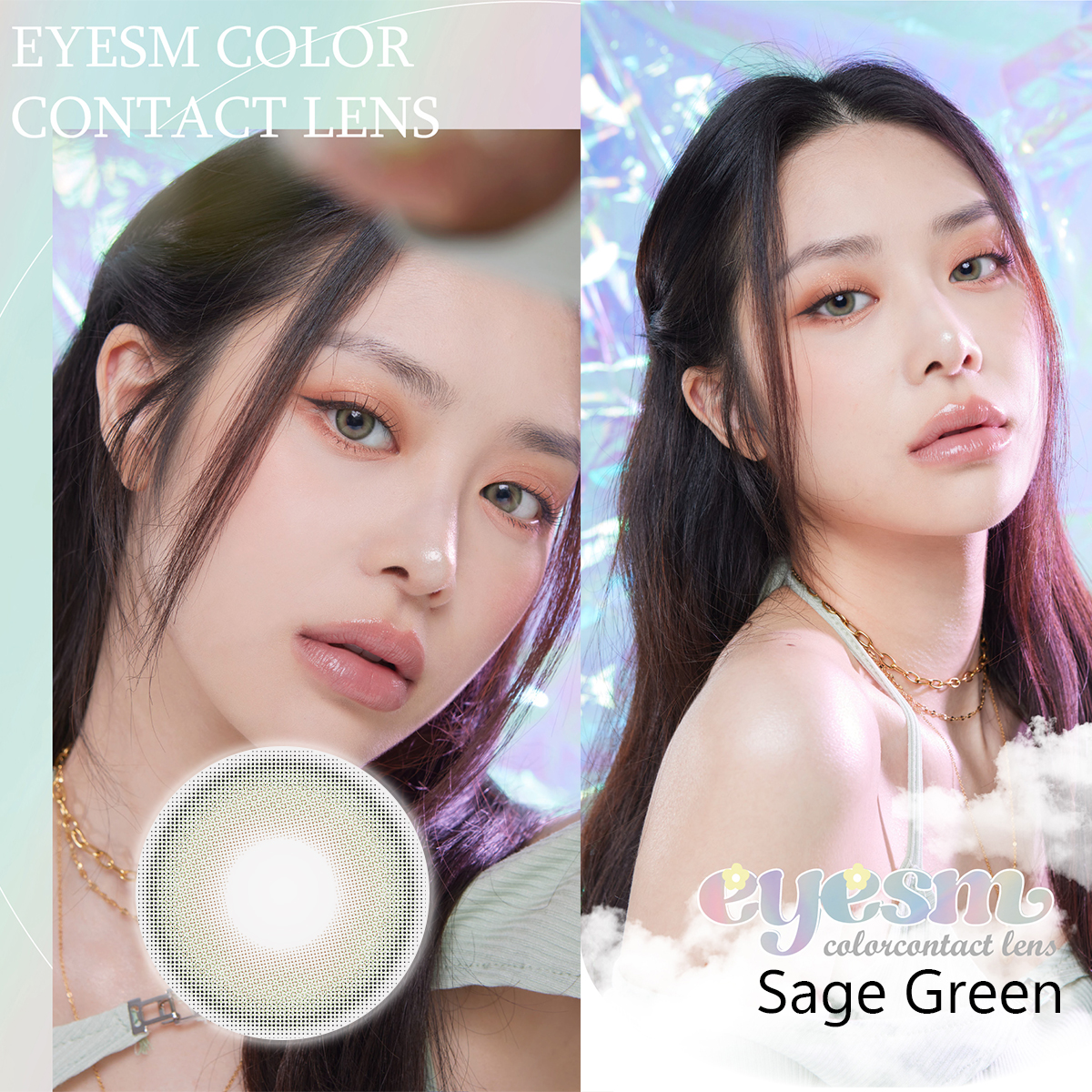 Kính áp tròng Eyesm Sage Green - Lens màu xanh lá 1-6 tháng.