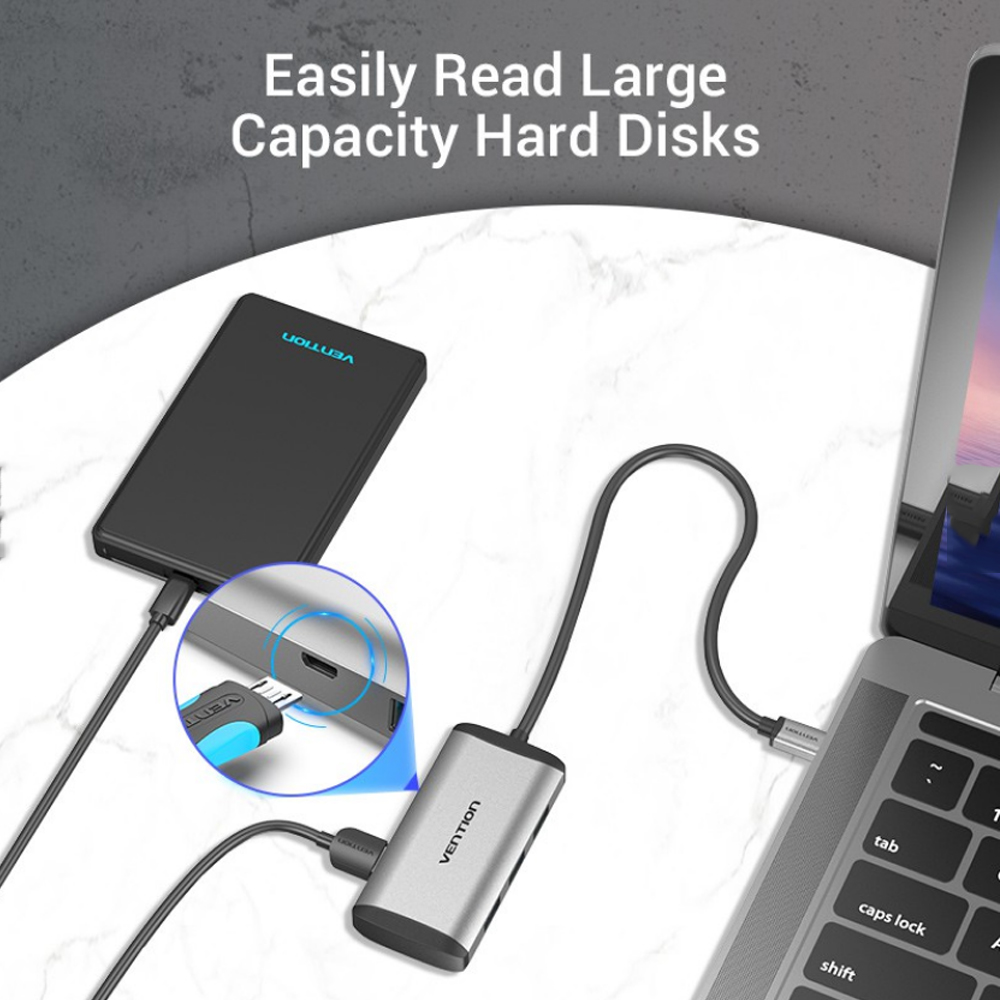 Cáp chuyển USB Type C to 4*USB 3.0 + PD Micro USB Vention TGCHB - Hàng chính hãng