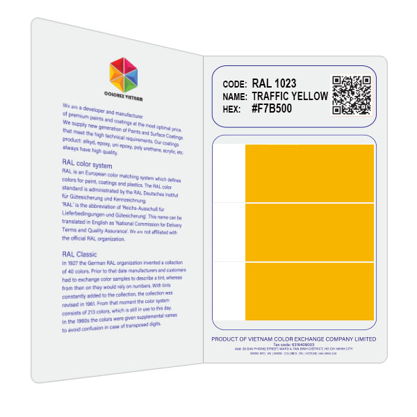 THẺ SO MÀU RAL FLASH CARD - MÀU RAL 1023