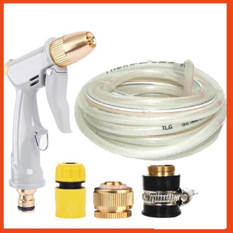 Bộ dây vòi xịt nước tưới cây rửa xe,tăng áp 3 lần, loại 15m (cút nhựa nối đồng nhựa) 206846