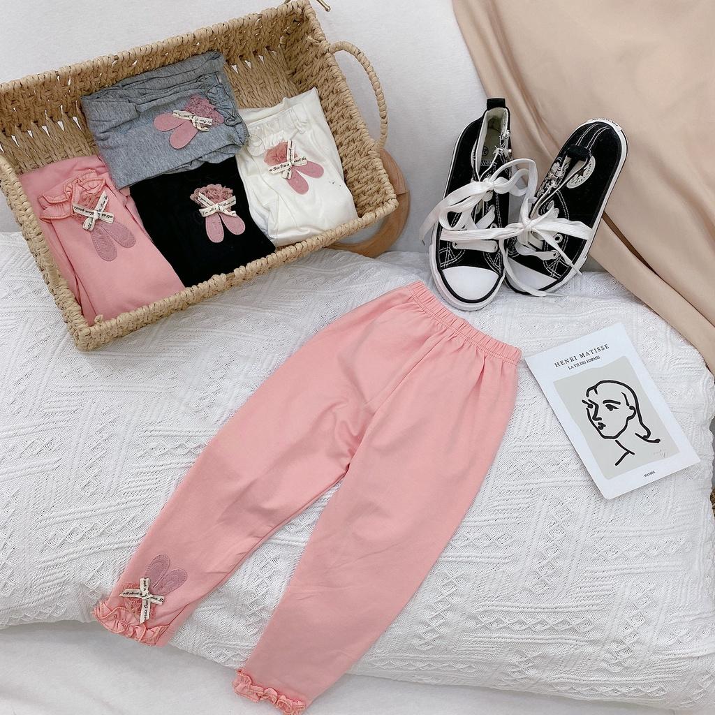 QUẦN LEGGING CHO BÉ CHẤT COTTON CO GIÃN 4 CHIỀU SIÊU MỀM MẠI ĐÍNH THỎ SIZE 6-18K