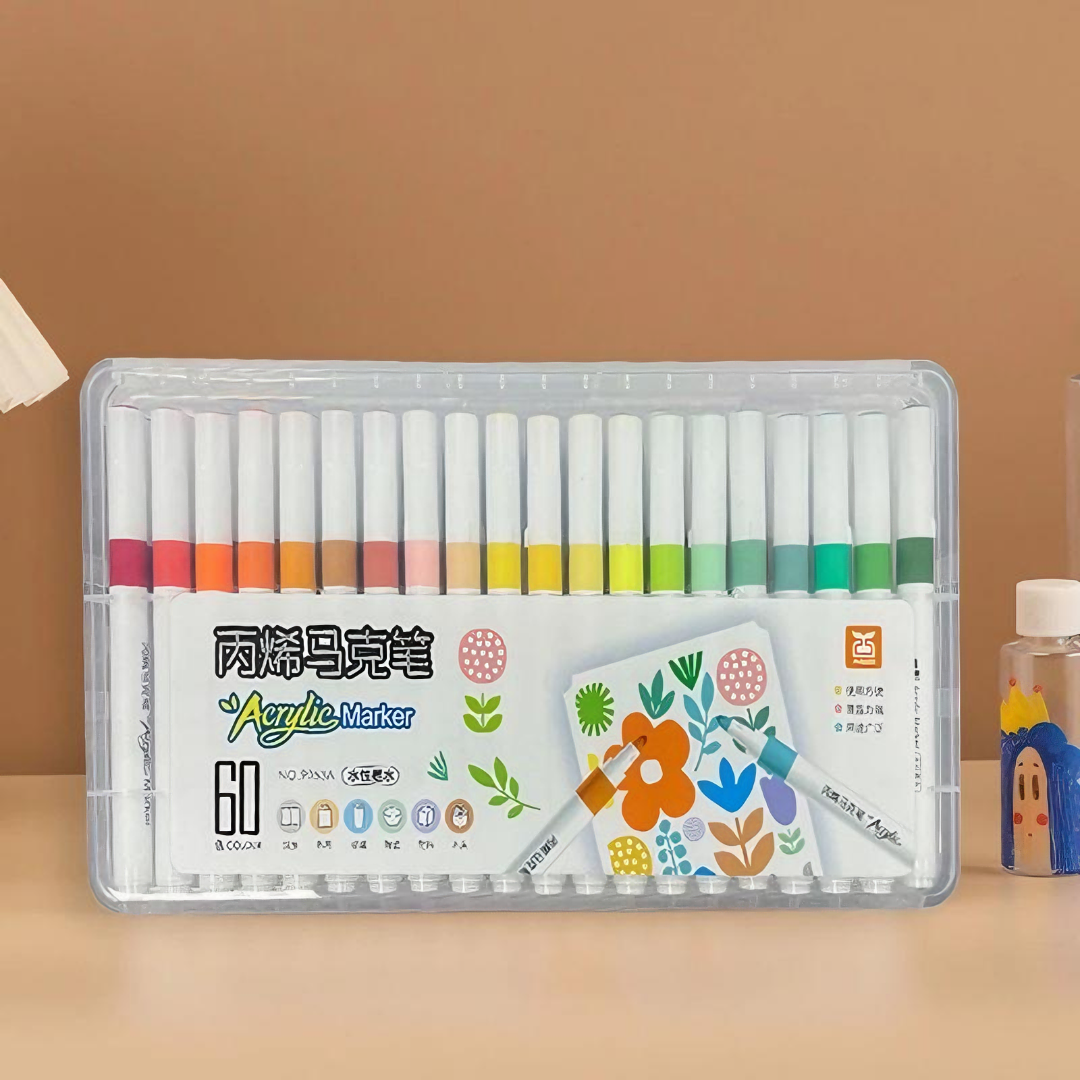 Bút lông tô màu Crylic Marker 60 màu cao cấp vẽ trên nhiều chất liệu, không thấm nước, chống nhòe dành cho học sinh - Hàng chính hãng