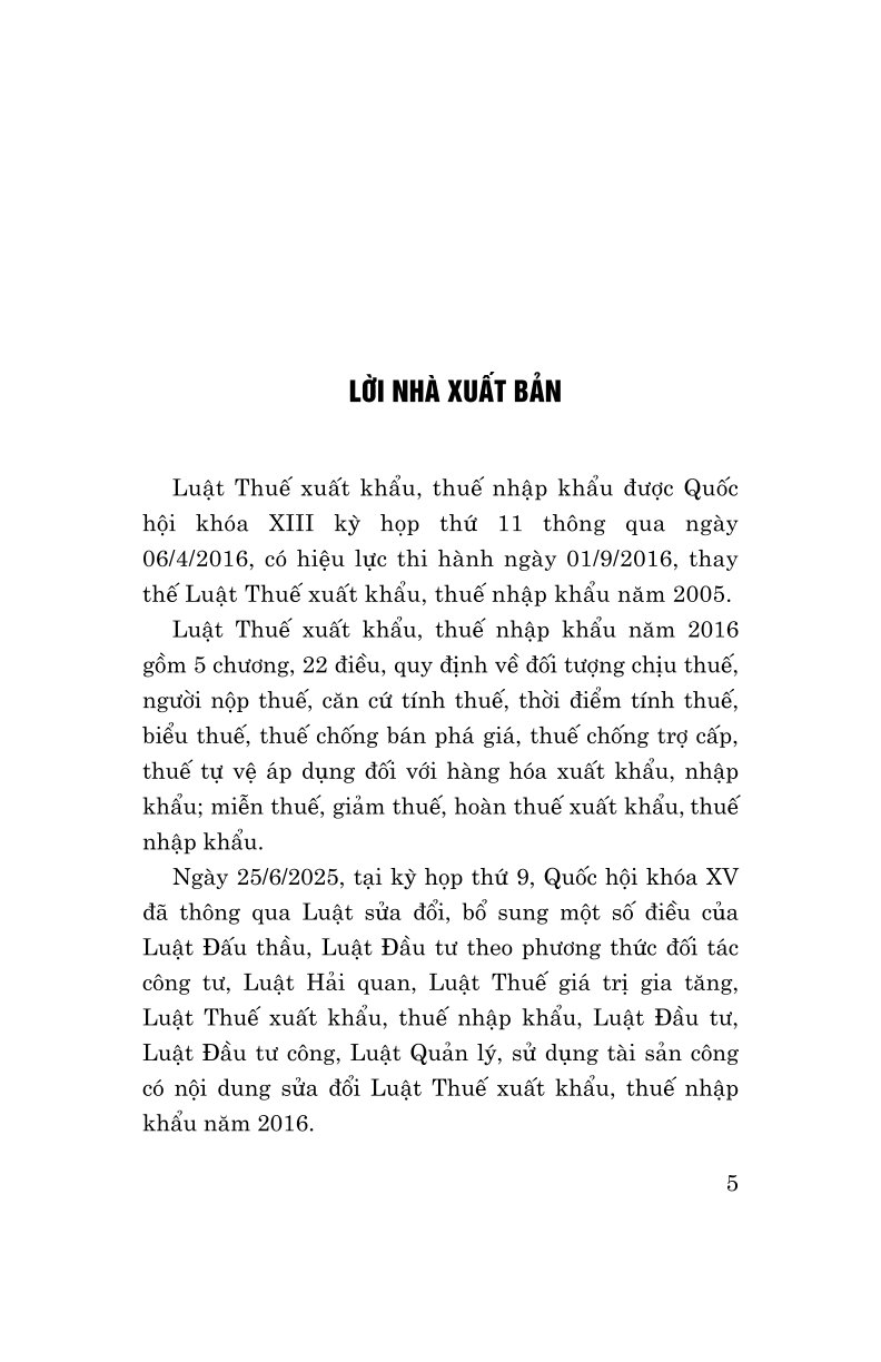 Luật thuế xuất khẩu, thuế nhập khẩu 2016 (sửa đổi, bổ sung năm 2025)