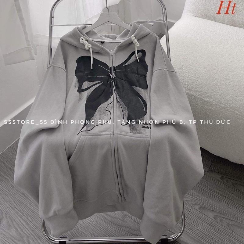 Áo khoác nỉ cotton nơ in 2 mặt H2A768