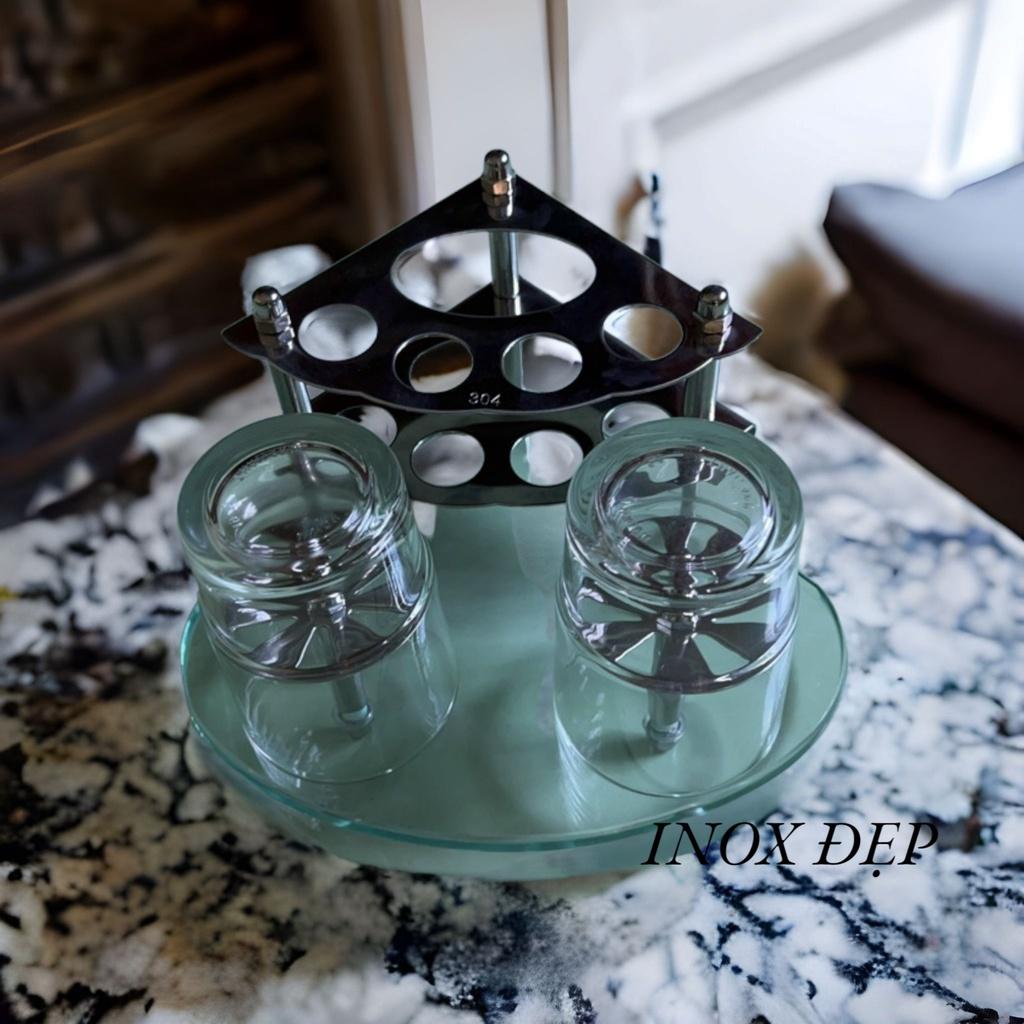 Kệ để bàn chải đánh răng 100% inox 304 kèm 2 ly thủy tinh inox chống ăn mòn chống rỉ sét an toàn cho sức khỏe
