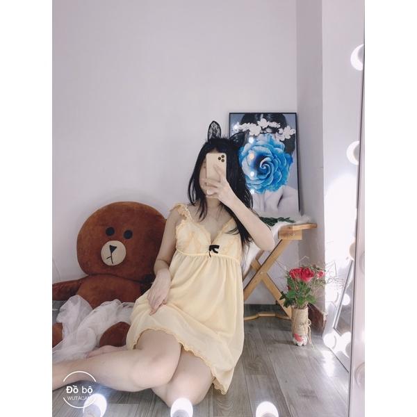 VÁY NGỦ Đầm ngủ hai dây sexy có mút ngực tăng đơ điều chỉnh