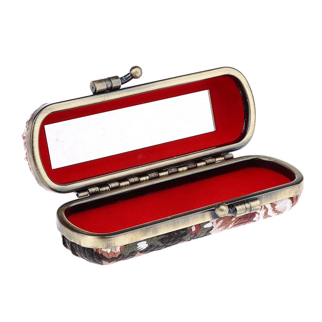 Makeup Holder Lipstick Case PU Leather Lip Balm Storage Box with Mirror for Purse Handbag Travel