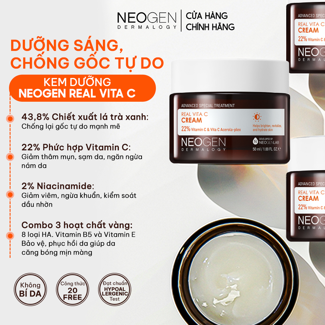 Kem Vitamin C Dưỡng Sáng, Mờ Thâm Mụn, Chống Gốc Tự Do Neogen Dermalogy Real Vita C Cream 50ml