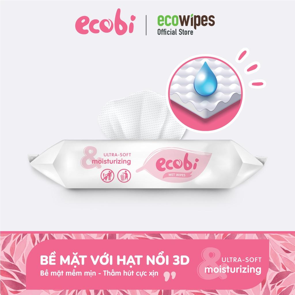 Combo 03 gói khăn giấy ướt cho bé Ecobi gói 20 tờ Hương Dịu Nhẹ không cồn không paraben an toàn cho da của bé