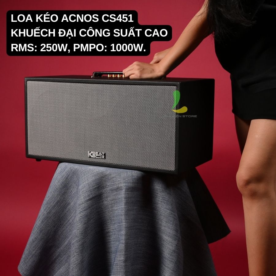 Loa kéo Acnos CS451 - Loa xách tay mini thùng gỗ bọc da công suất 250W kèm bộ đôi micro không dây nhẹ hơi, chống hú xịn - Hàng nhập khẩu