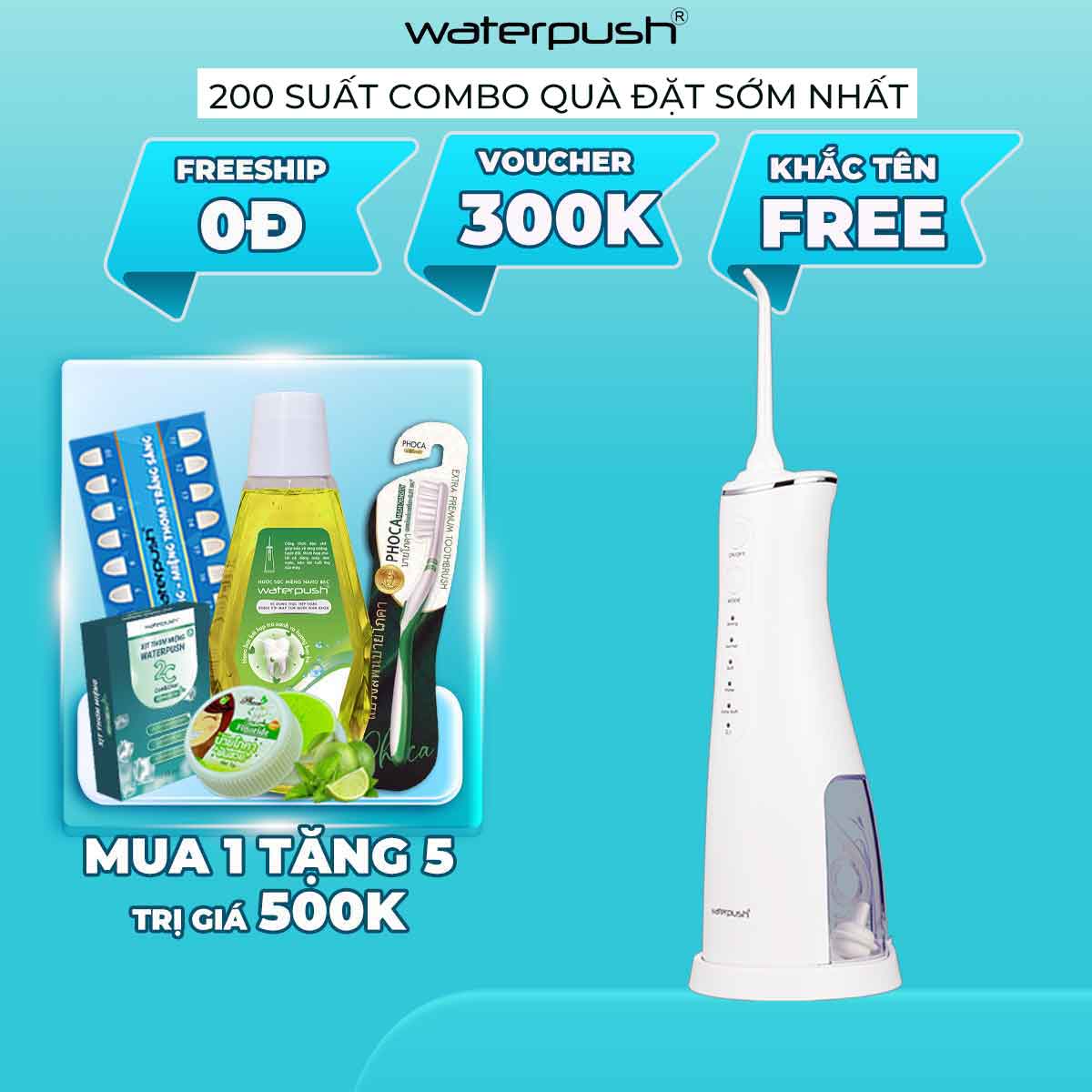 Máy Tăm Nước Cao Cấp WaterPush 2203 Plus AOW08 - Áp lực 150PSI - 1 đổi 1 Online trong 12 tháng