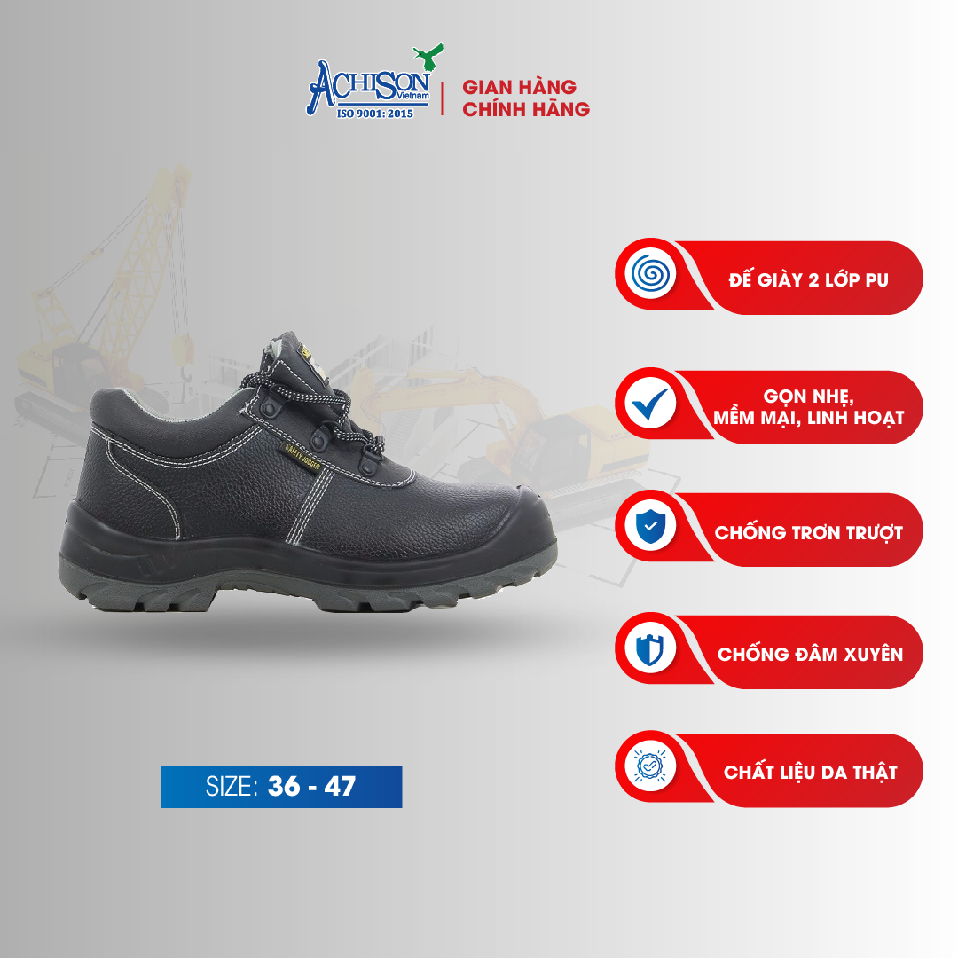 Giày Bảo Hộ Lao Động Safety Jogger Nam Và Nữ Bestrun S3 Màu Đen, Da Thật, Mũi Thép, Lớp Lót Thép