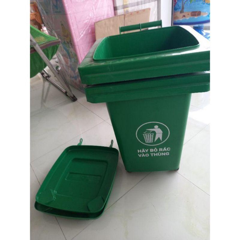 THÙNG RÁC CÔNG CỘNG 60 LÍT MÀU XANH DUNG 4 BÁNH XE NHỰA DÀY BỀN ĐẸP
