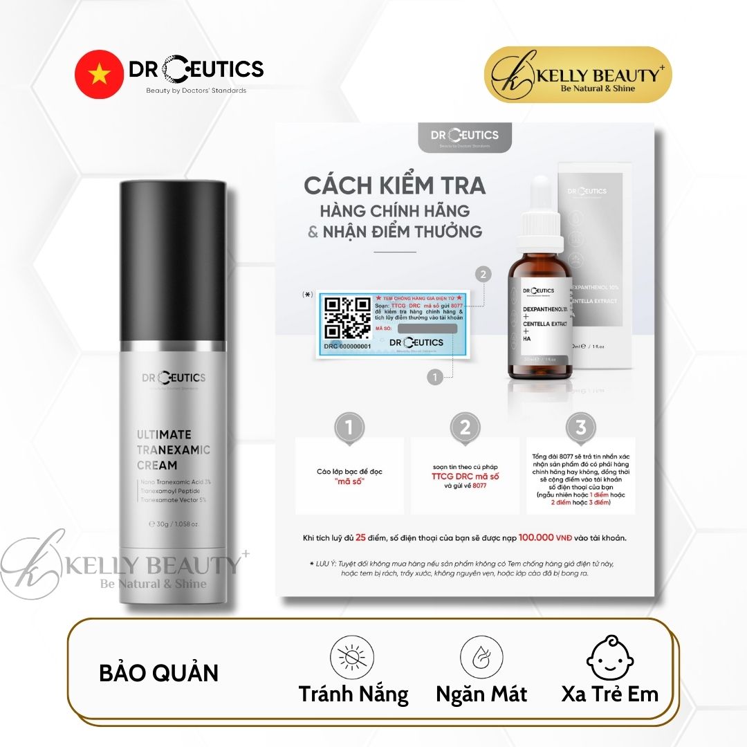 Kem Dưỡng Sáng Da DrCeutics Ultimate Tranexamic Cream - Cải Thiện Da Mỏng Đỏ, Mờ Thâm Sạm Nám - Kelly Beauty