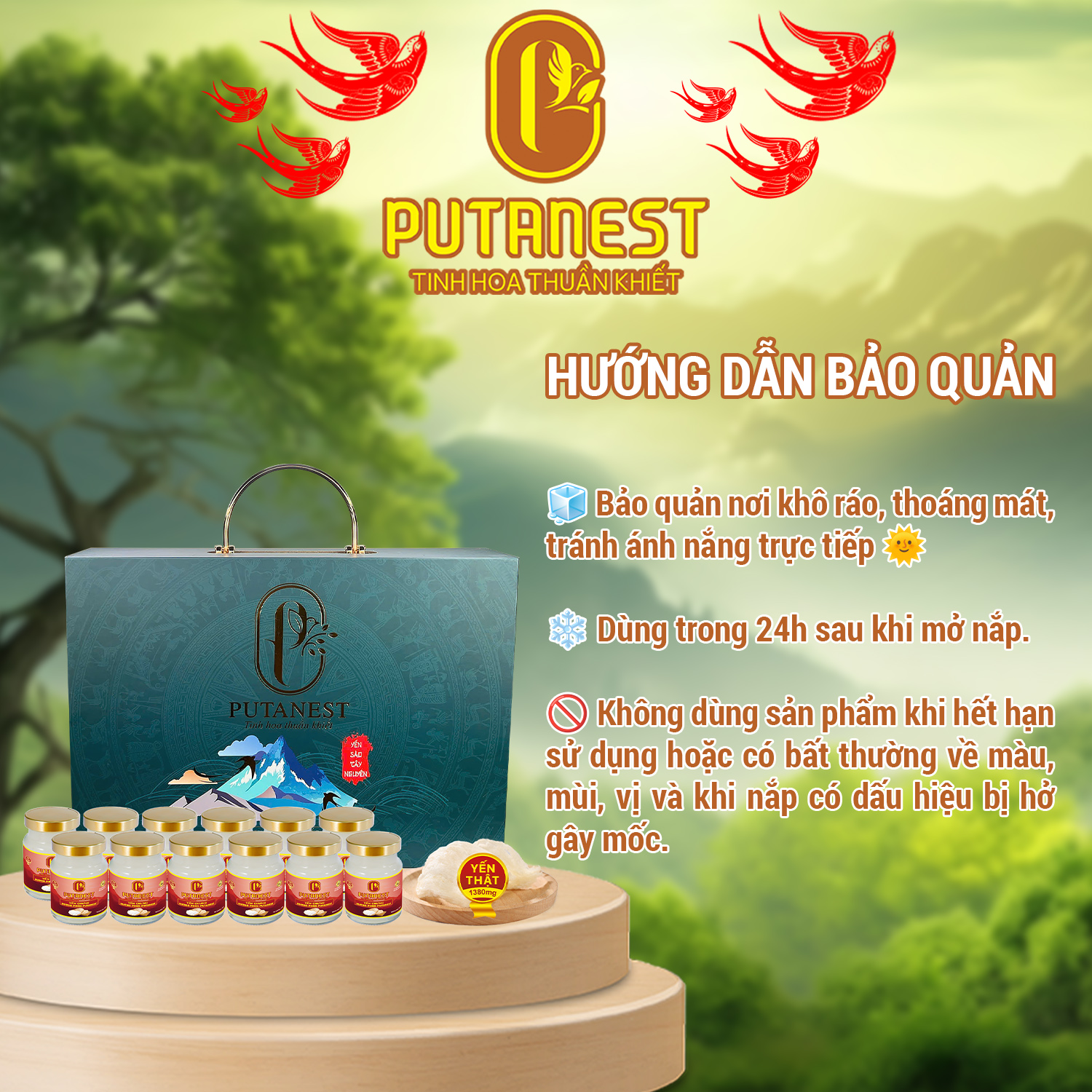Yến chưng Đường phèn PUTANEST hộp quà tặng cao cấp 12 hũ 70ml đẹp da ngủ ngon tăng sức đề kháng