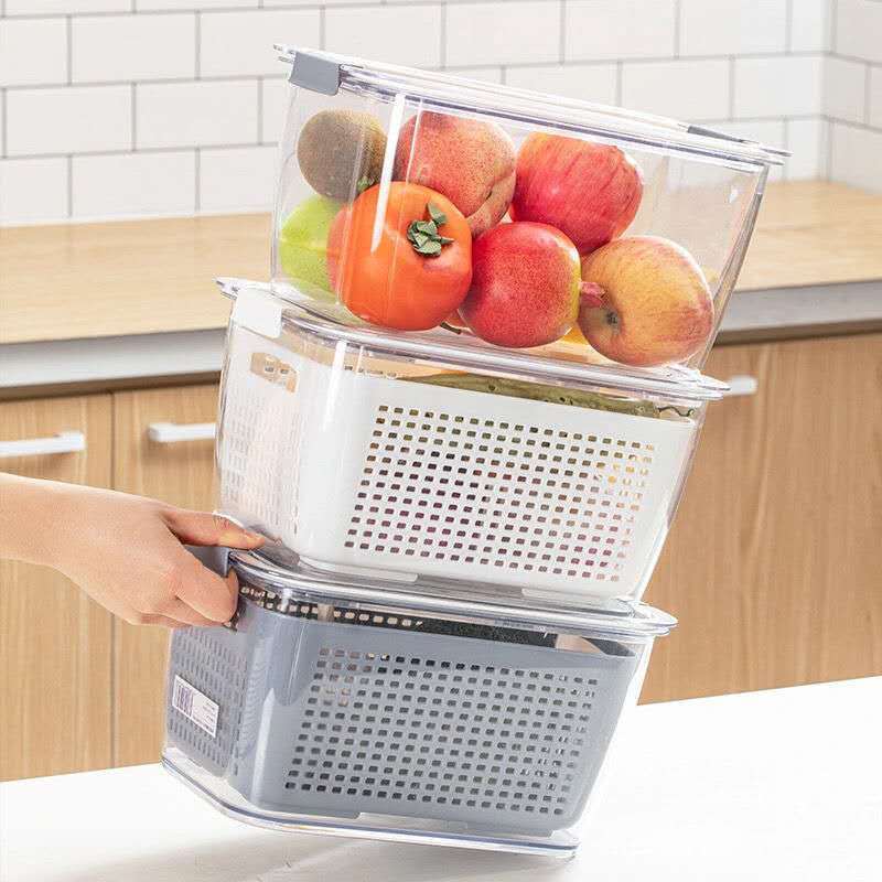 Combo Hộp Nhựa Đựng Thực Phẩm, Hộp Bảo Quản Thực Phẩm Tủ Lạnh 2 lớp Trong Suốt, Giúp Ráo Nước Bảo Quản Tiện Lợi
