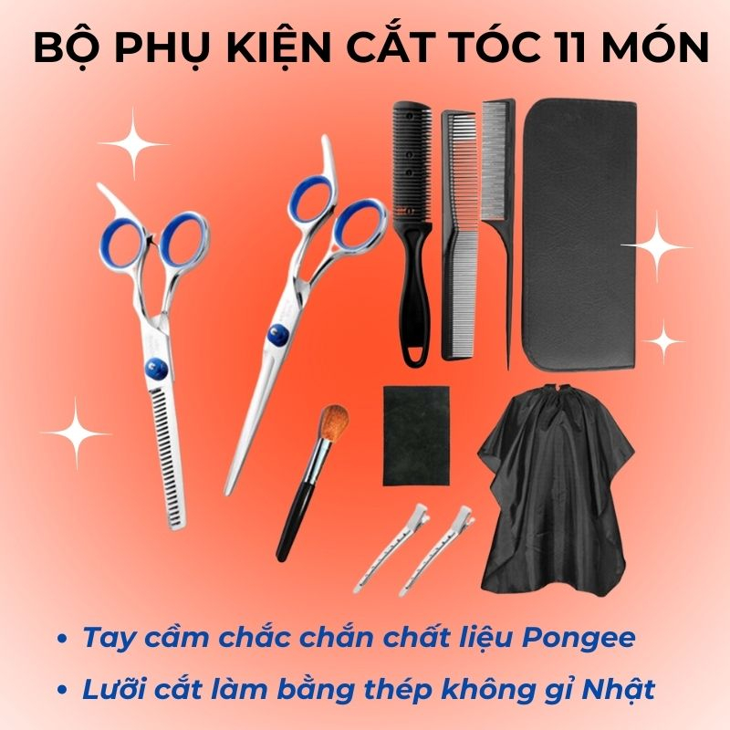 Bộ Kéo Cắt Tóc Nam Chuyên Nghiệp TẶNG LƯỢC + Phụ Kiện Có Bao Kéo Sang Trọng, Bộ kéo cắt tỉa tóc gia đình 11 món ,kéo cắt tóc trẻ em ,salon tóc đều phù hợp sử dụng